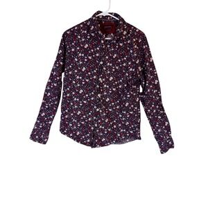 Gentlemen's Outfitters Floral Button Front Shirt Men's Medium Navy Red Cotton